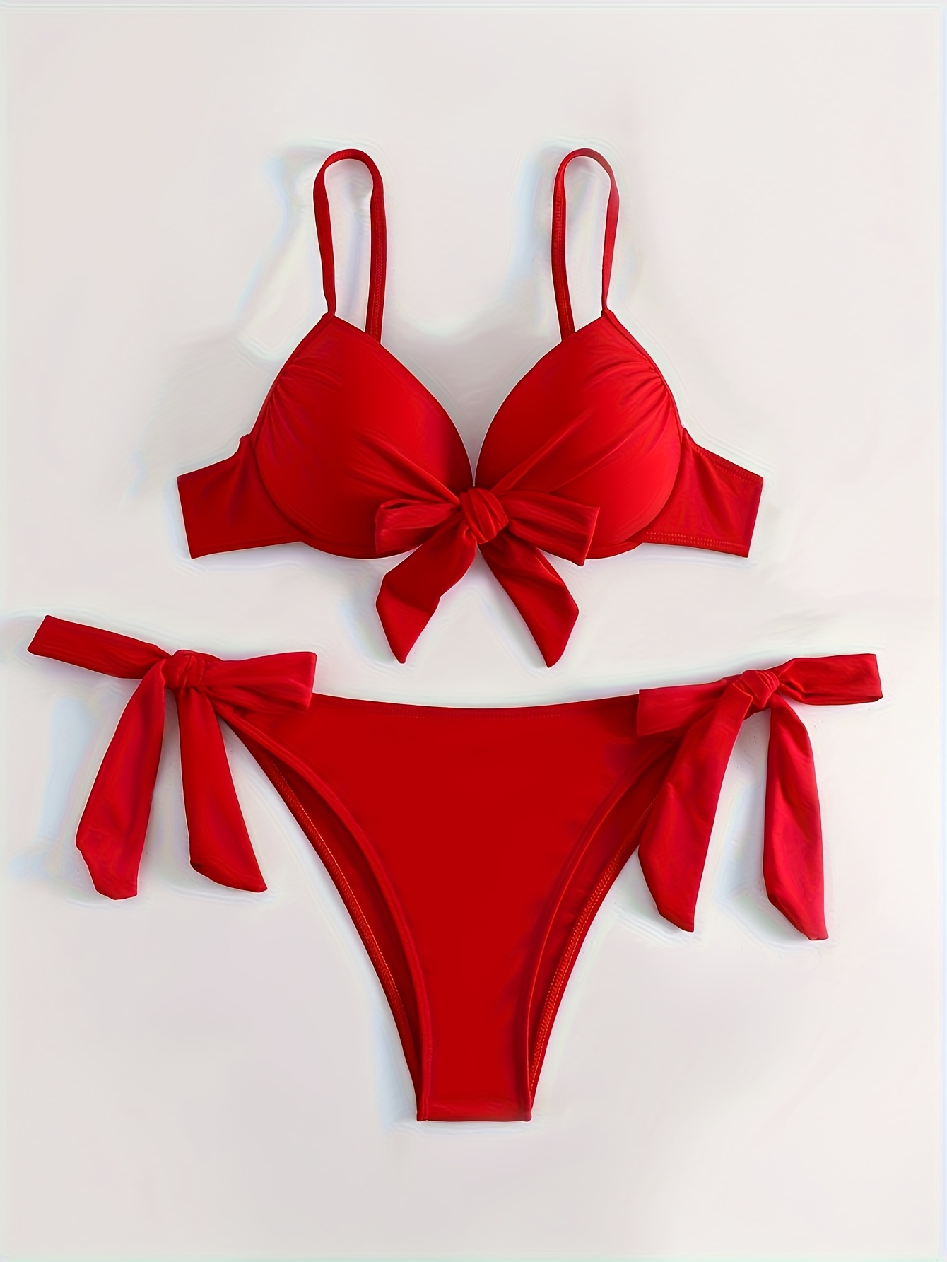 big red gathered hard   bikini set Product details 4
