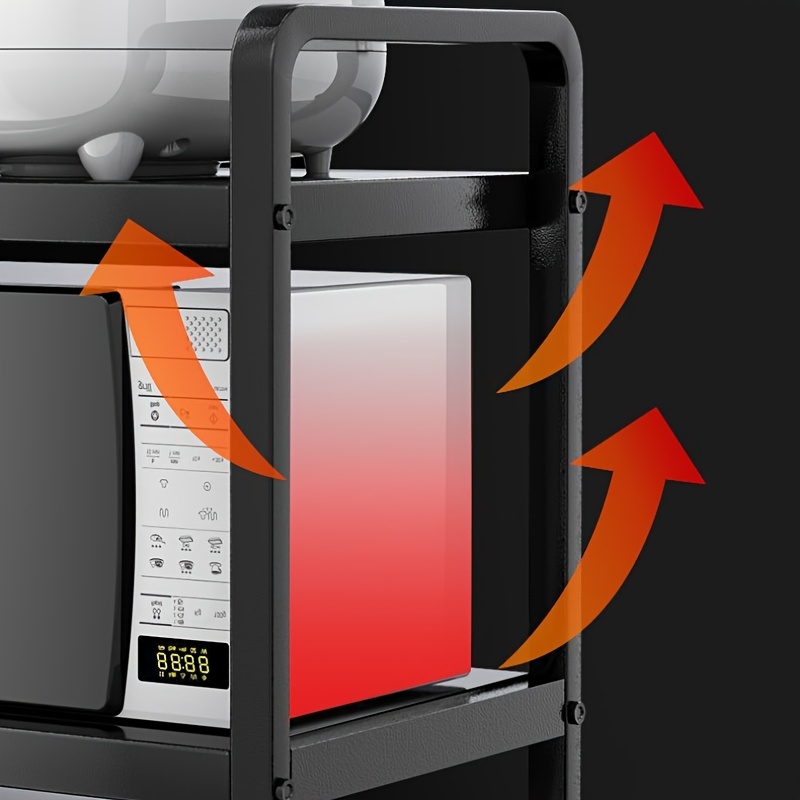 Available in 2 Colors - Expandable Kitchen Storage Rack, Suitable for Microwaves and Ovens | Black Metal Countertop Organizer with Open Shelving, Ideal for Storing Spices, Tableware, Cookware, and Appliances | Functional Kitchen Rack | Black Metal