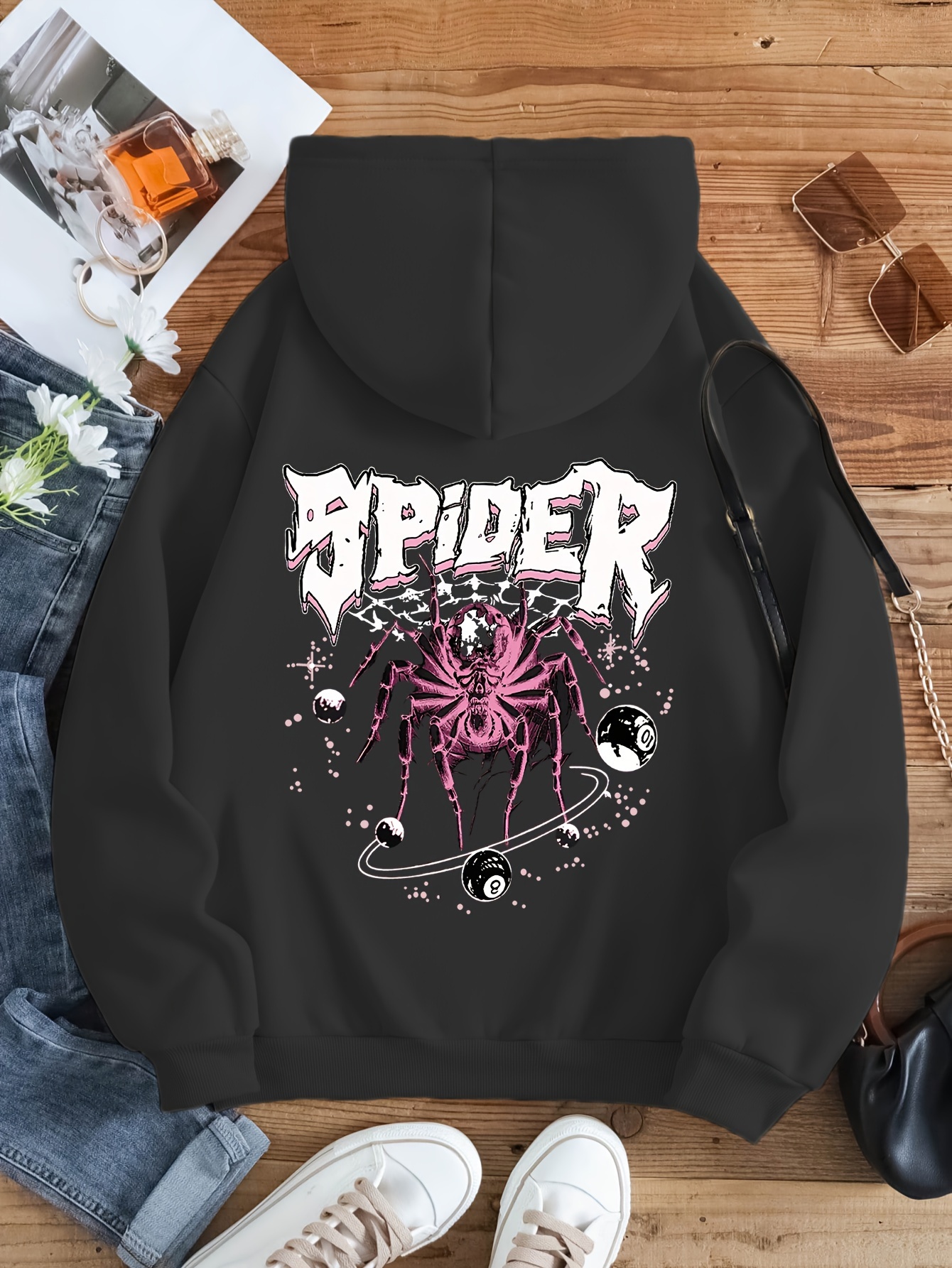 Sweat à Capuche Spider ZENMANCHEN - Style Y2K Grunge - Motif Toile D'araignée - Zip Complet - Unisexe - Tissu Polyester épais