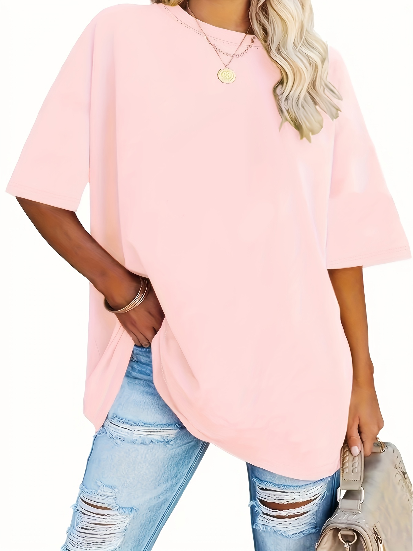 Women's Plus Size Casual Short Sleeve T-Shirt - Vibrant Red Round Neck Loose Fit Tee, Machine Washable All-Season Comfort Top for Casual Attire, Ladies T Shirts, Soft Fabric Tee