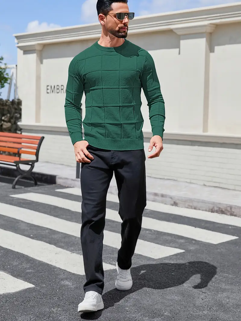 mens heavyweight 100 polyester sweater solid grey round neck long sleeve pullover with h shape silhouette ribbed neckline machine washable casual formal wear durable everyday layering essential Product details 33