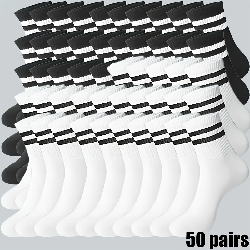 E-shop 30/50 Paar Gestreifte Lässige Mid-Calf Socken für Herren und Damen
