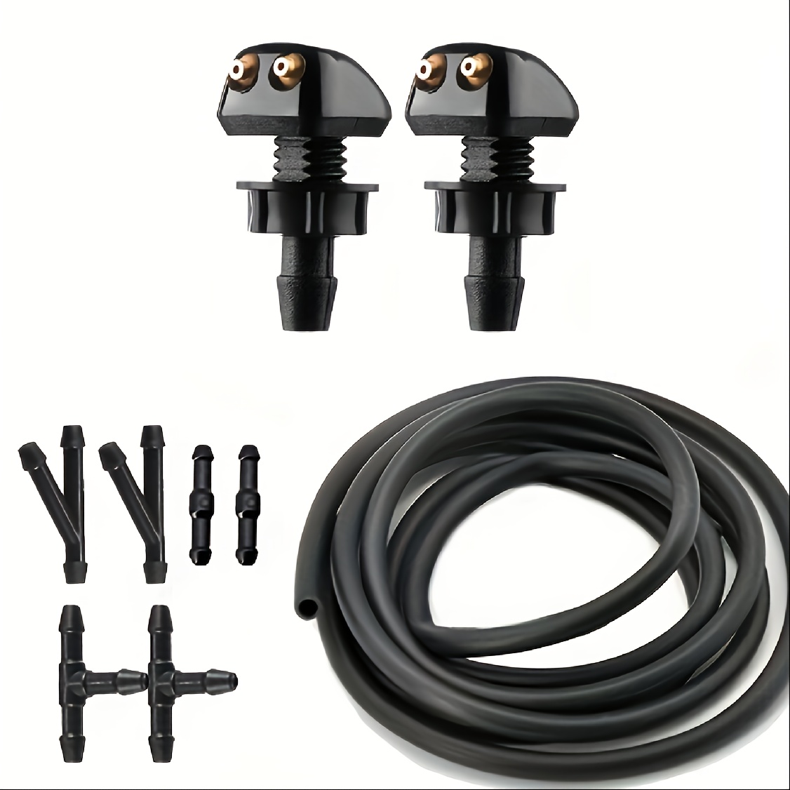 

1 Set Universal Car Windshield Wiper Nozzle 39.37-inch Hose 6 Connector 2 Double Hole Water Spray Nozzle