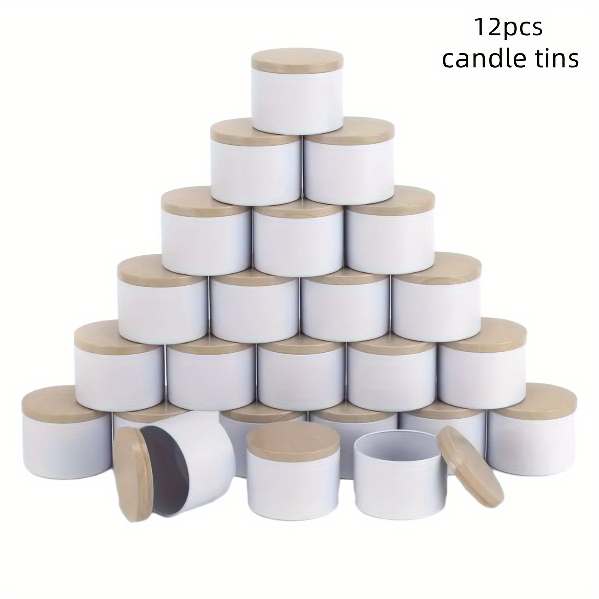 

12 Pack Of White Metal Candle Tins With Wooden Lids - Perfect For Diy Candles And Home Decor