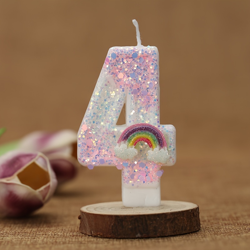 1pc Gradient Pink Glitter Rainbow Number Birthday Candle, Birthday Party Cake Decoration Candle Anniversary Party Decor, Halloween, Christmas