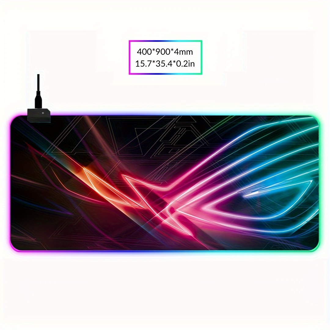 BJ05-RGB Large Gaming Mouse Pad with LED Backlight & Stitched Edges, 400x900mm Extra Non-Slip Rubber Desk Mat for Gamers, Office, and Students, Vibrant RGB Colors, One-Click Switching, Decorative Design