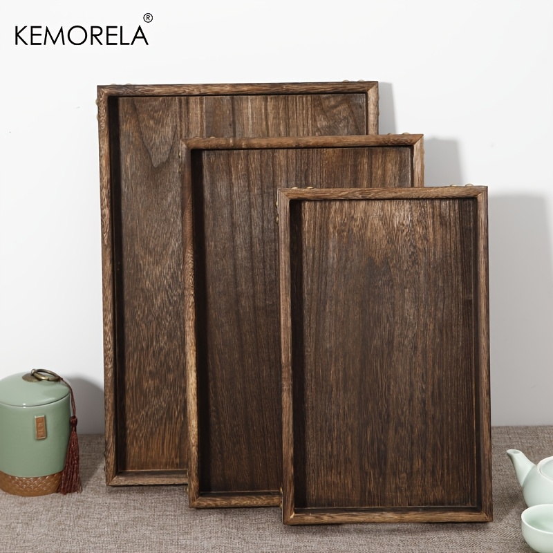 

Kemorela 3pcs Wooden Trays, Wooden Trays With Handles, Rustic Vintage Food Trays, Square Decorative Wooden Trays For Breakfast, Appetizers, Coffee, Tea, Fruits, Dining Room, Party, Restaurants