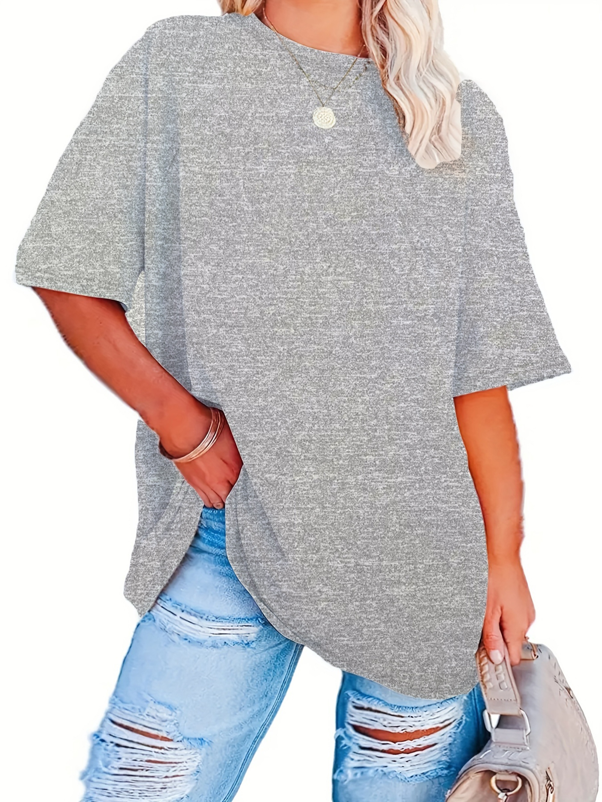 Plus Size Solid Simple T-Shirt, Casual Crew Neck Short Sleeve T-Shirt, Women's Plus Size?Clothing