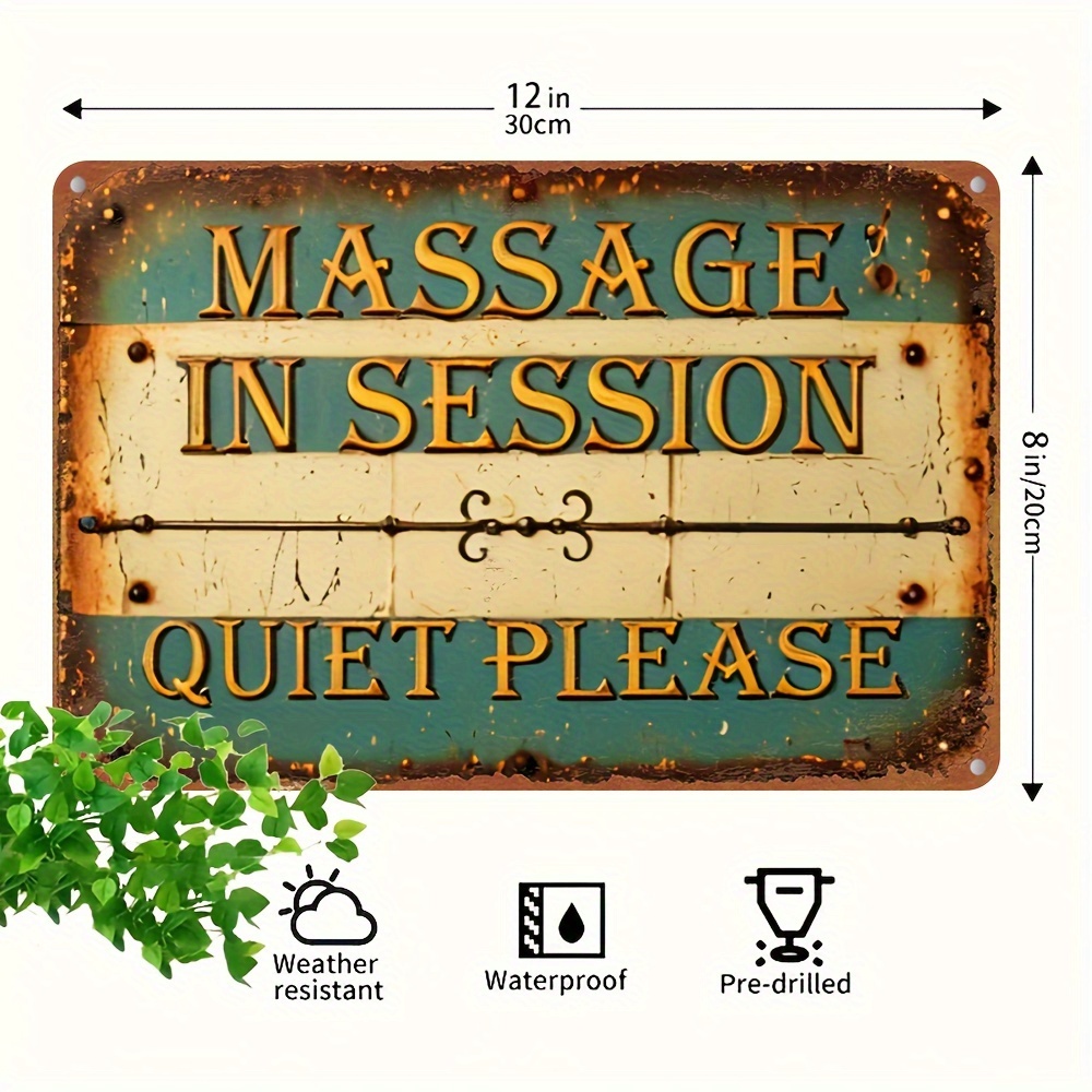 

Massage In Session Sign - Uv Printed Aluminum Decorative Plaque, 12x8 Inches, Wall Hanging, Weatherproof, Ideal For Spa, Salon, Home, Office - Multipurpose Use, Pre-drilled For Easy Install