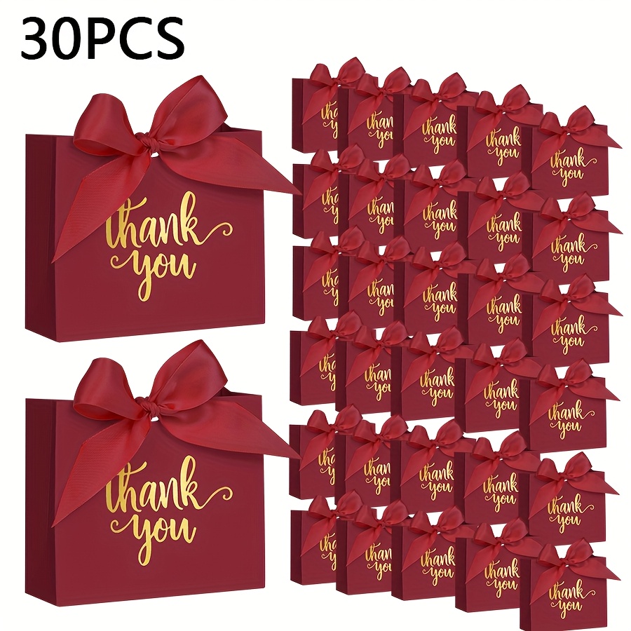 Image of 30pcs Bright Thank You Gift Bags 4.5x3.9x4.7'' Paper Bags With Ribbon For Garden Wedding & Graduation Party Combo