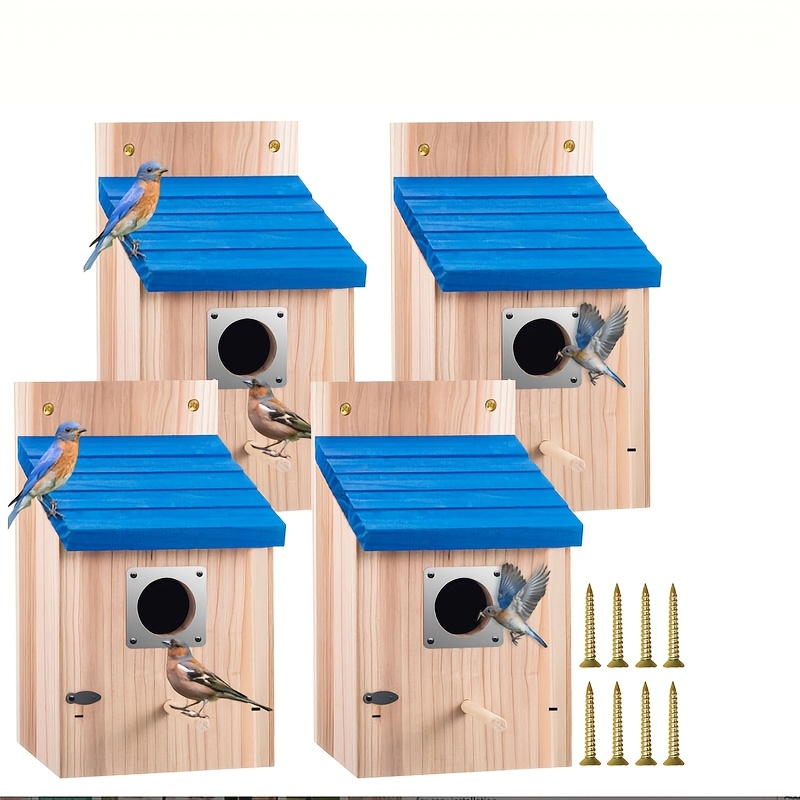 Image of 4pcs Set Of Wooden Birdhouses For Outdoor Gardens, Backyards, And Forests | Easy To Assemble, Hardwood, Hanging Style, Suitable For Attracting Birds, Easy And Sturdy Design