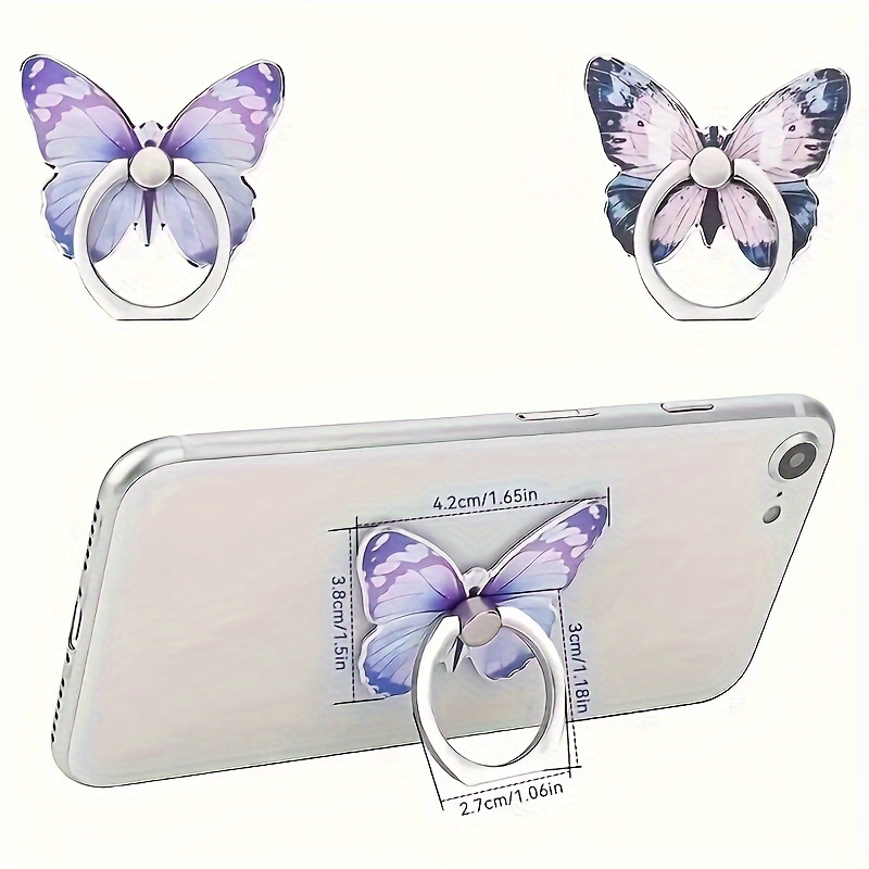 

2pcs With Creative Painted Butterfly Phone Stand Can Rotate Ringbuckle