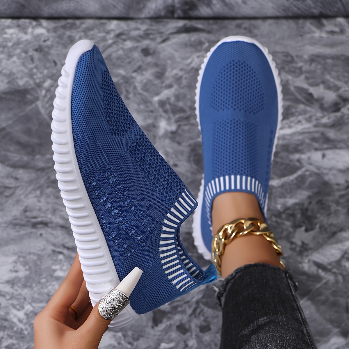 

Women's Knitted Sock Sneakers, Breathable Solid Color Slip On Sports Shoes, Comfy Lightweight Outdoor Walking Trainers