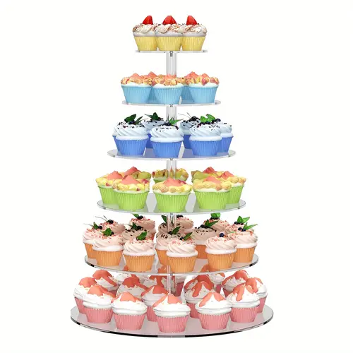 cupcake stand acrylic cupcake display stand large 6 tier cupcake holder clear cupcake display rack round cupcake tower holder pastry dessert display tree for party wedding baby shower