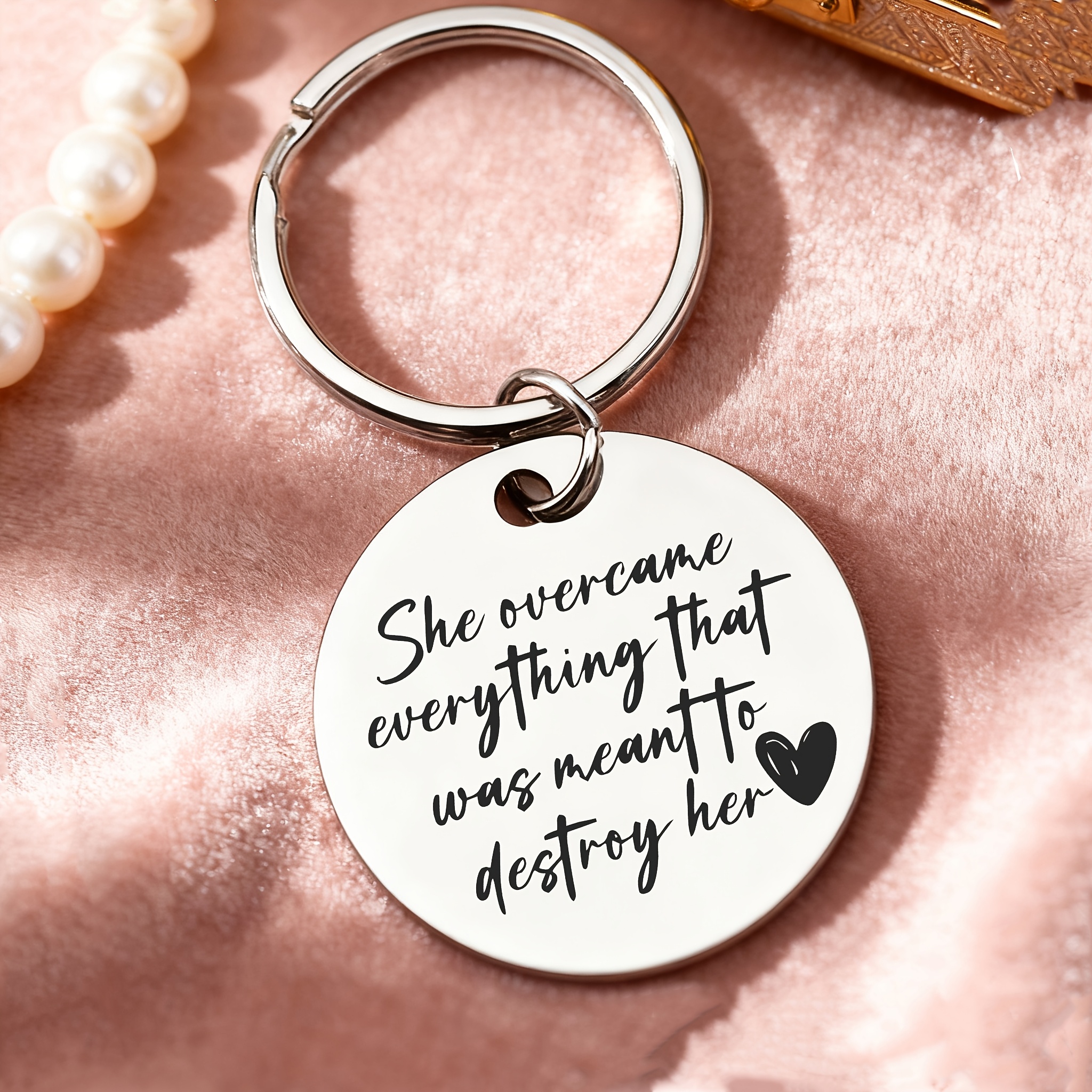 TEMU She Overcame All The Forces That To Her." Stainless Steel Keychain, A Simple And Artistic-style Gift For Women's Growth, A And Little Item For A