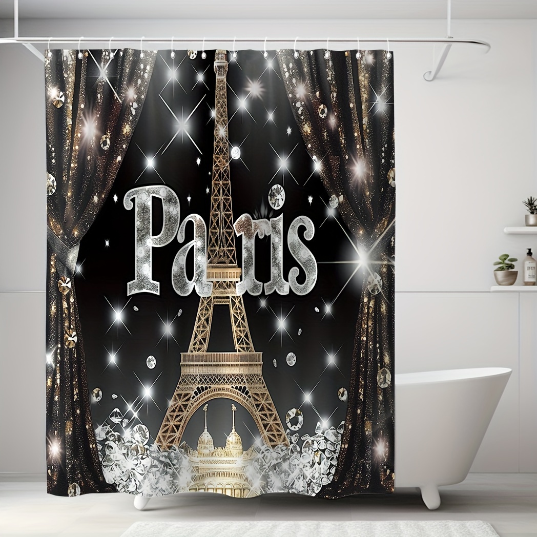 

Eiffel Tower & Diamond Print Shower Curtain - Waterproof Polyester With 12 Hooks, Machine Washable, Fashionable Bathroom Decor, 71x71 Inches