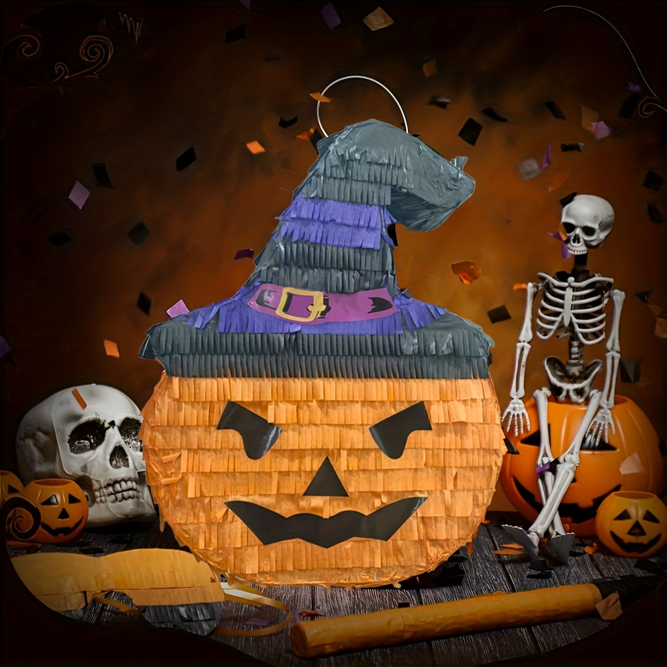 Halloween Pumpkin Piñata with Red Ribbon for Parties