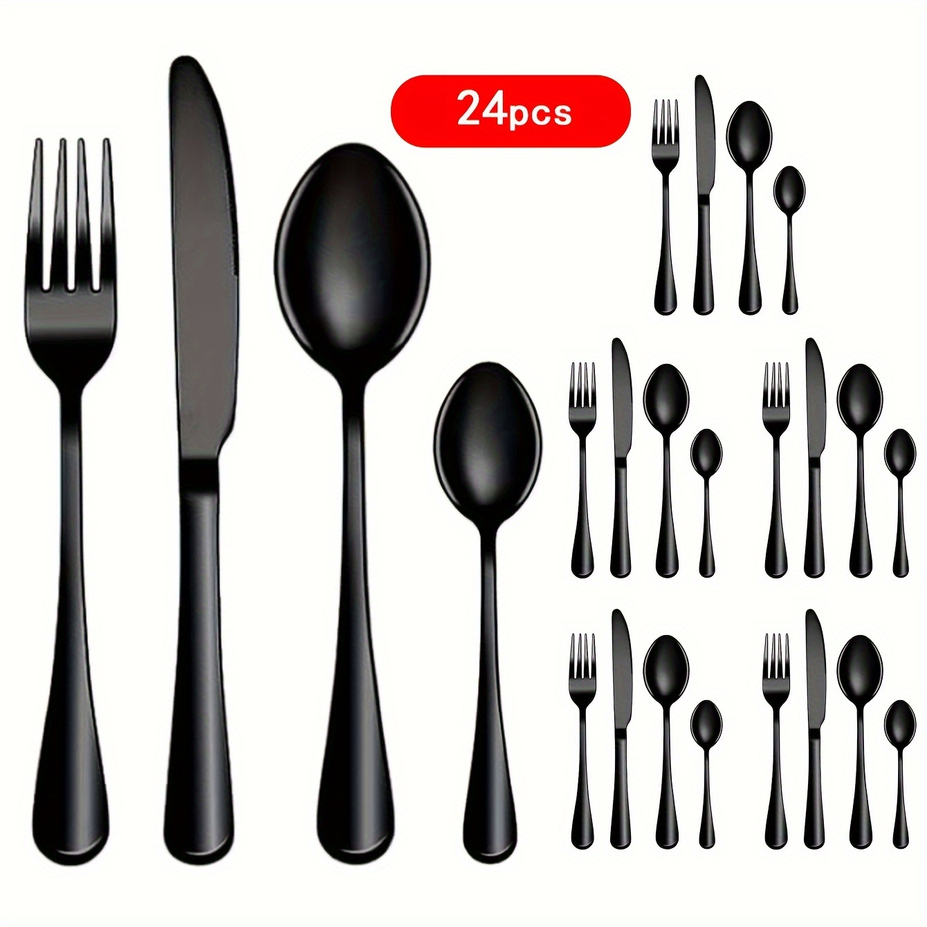 

24- Steel Tableware Set, Unique Round Tableware, Including Knife, And Spoon, For 6 , Suitable For , And Restaurants