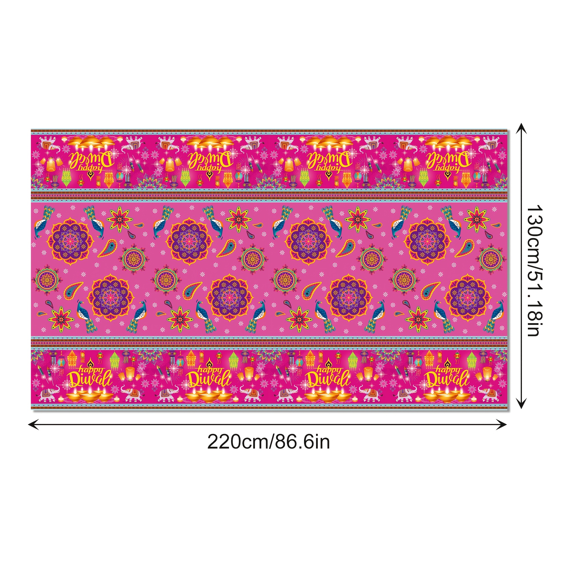 TEMU 1pc Vibrant Diwali Festival Disposable Tablecloth - 130x220cm, Colorful Floral & Lantern Design, Festive Celebrations, Festive Table Setting|