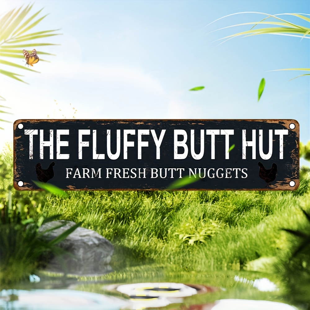 TEMU 1pc Vintage "the Fluffy Hut" Metal Sign - 4x16 Inch Aluminum Wall Decor With " Nuggets" Text, Waterproof & Pre-drilled Holes, Home, Bar, Garage,