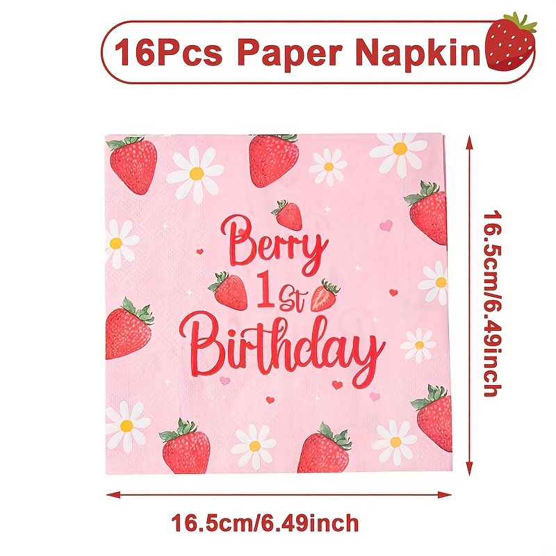 E-shop 16 Stück, Servietten, Erdbeer-. Geburtstag Papiertücher, Erdbeer-Gänseblümchen Rosa Papiertücher, Erdbeer-Thema Geburtstagsparty Deko, Happy