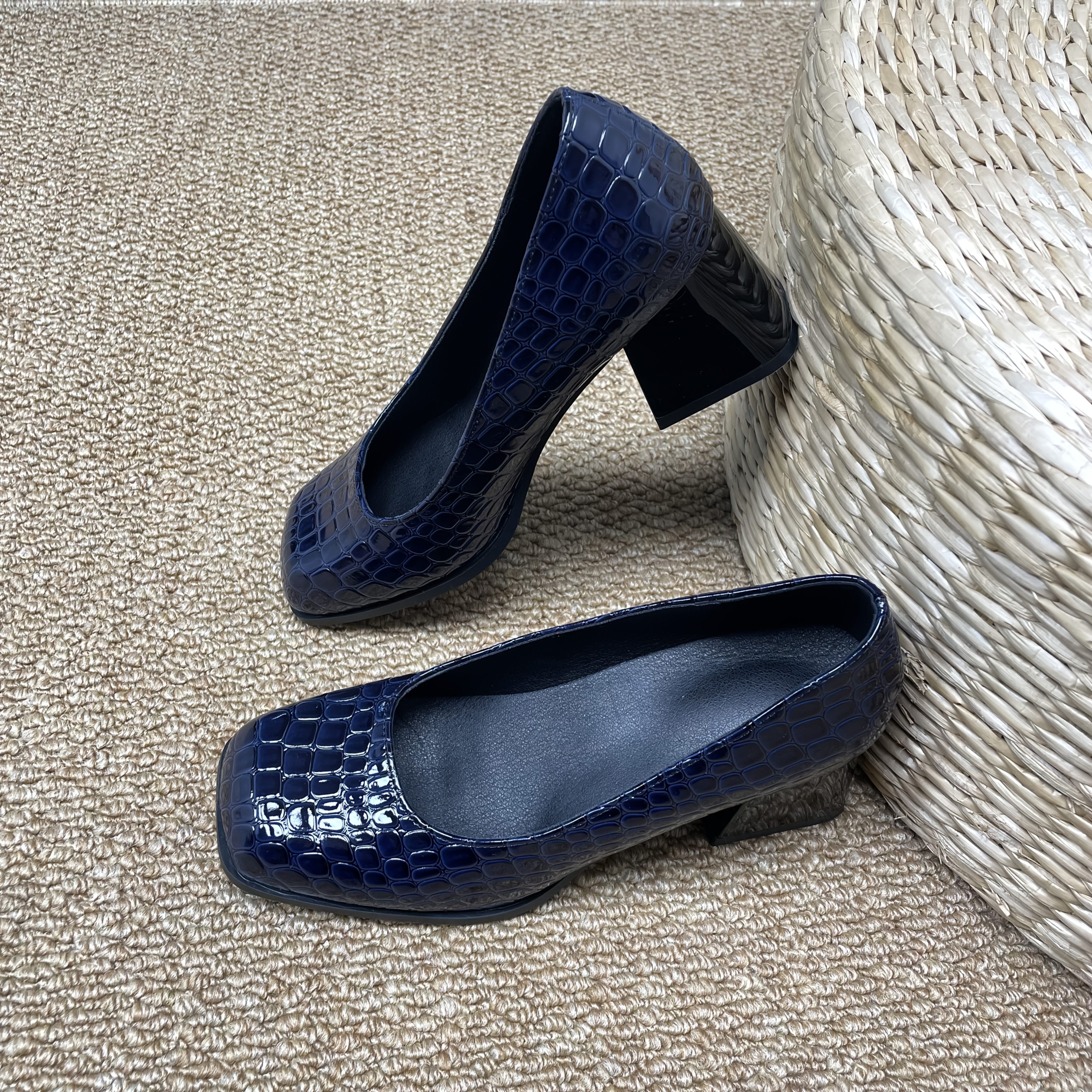 women's navy blue patent high heel shoes square Temu New Zealand