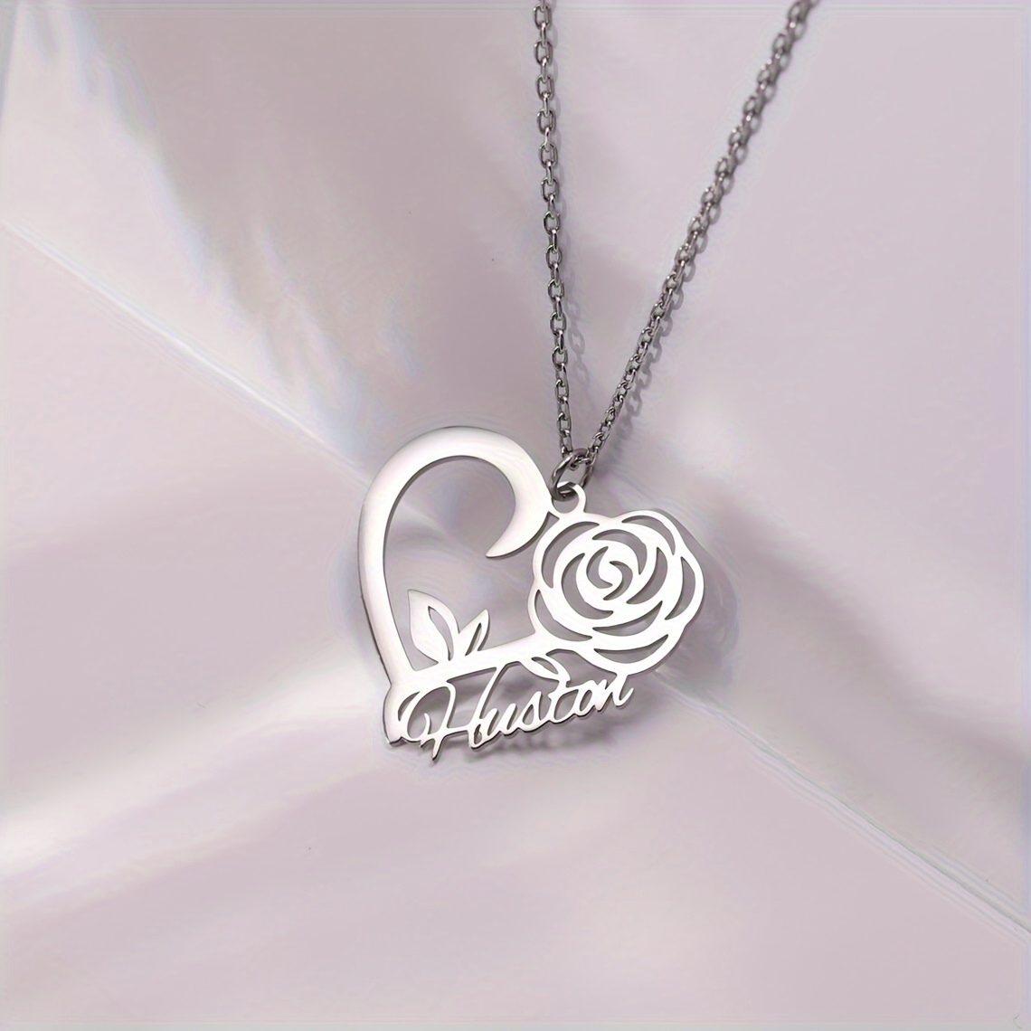 TEMU Collier avec nom et personnalisée, collier avec nom et cœur personnalisé, collier avec pendentif mobile en acier inoxydable à cercle unique,