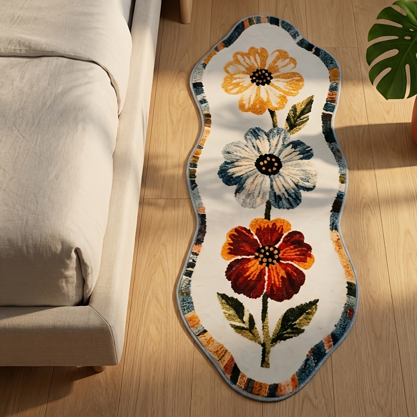 TEMU Non-slip Machine Washable Soft Suede Rug Suitable For Living Room, Hallway, Bathroom - Colorful Floral With Pp Backing & Adhesive Base, Suitable