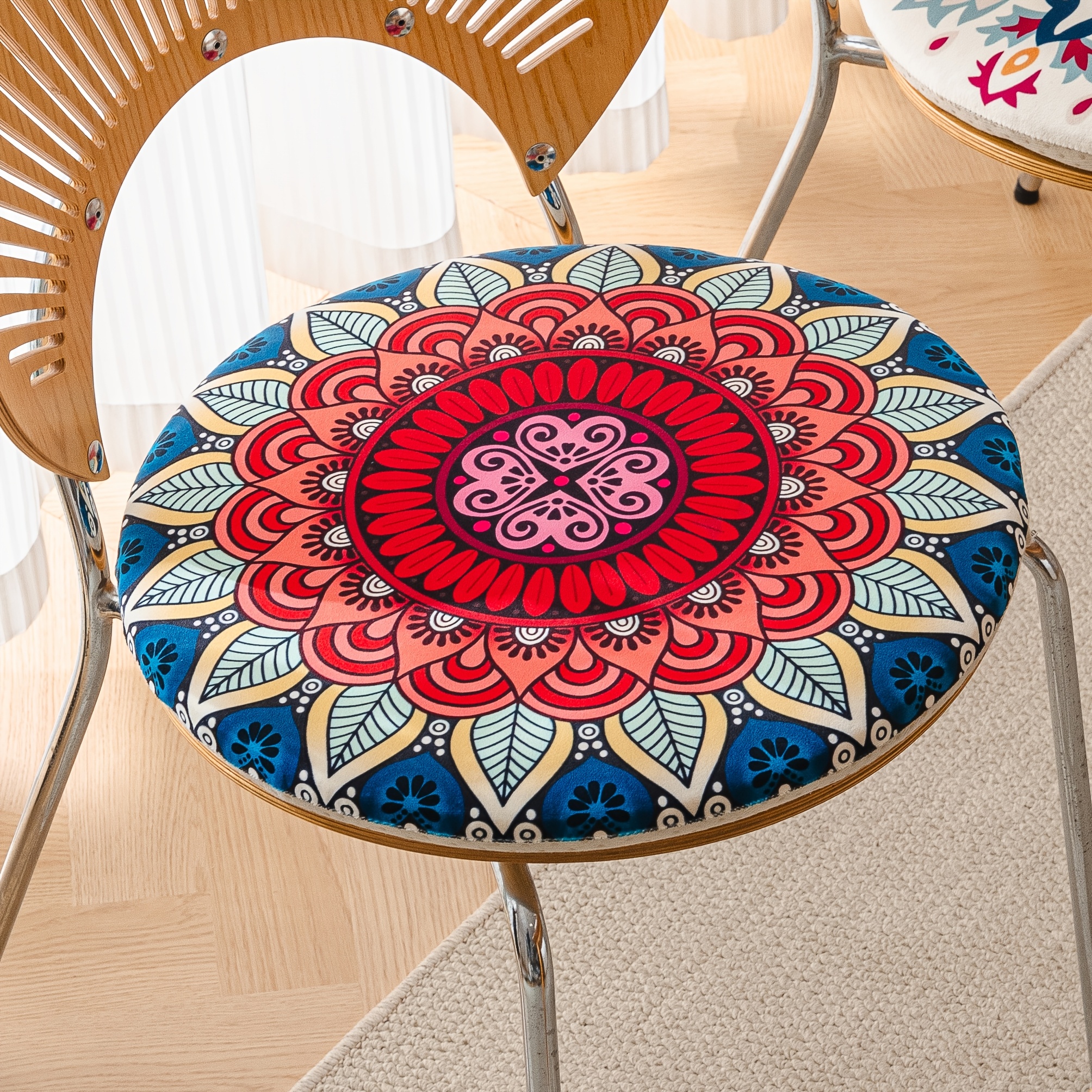TEMU 1pc Round Bohemian Cushion, Modern Retro Pad, Highly Elastic And Non-deformable, Machine Washable Material, Single Chair Cushion, Anti-scratch