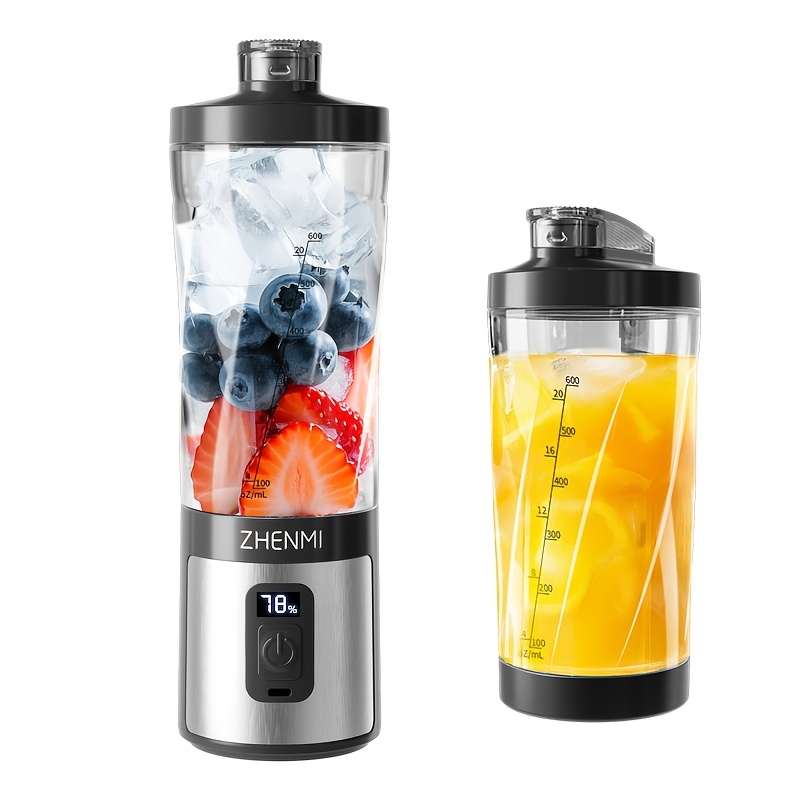 TEMU Zhenmi Portable Blender With Digital Timer & Display, 20oz Leakproof Travel Cup, Crushes Ice Perfectly, Usb-c Rechargeable, Dishwasher Safe & Bpa-free, For Smoothies, Shakes & Blending