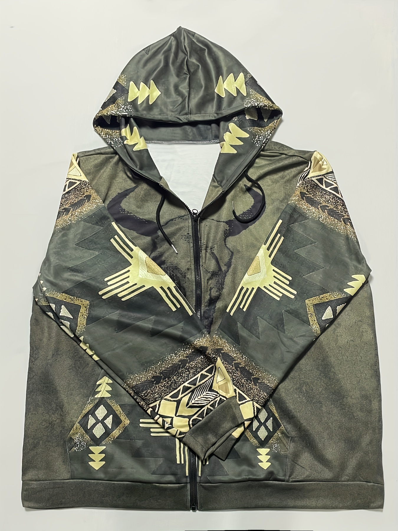 Zipper Men 3d Geo Print Hooded Sweatshirt Plus Size Mens Casual