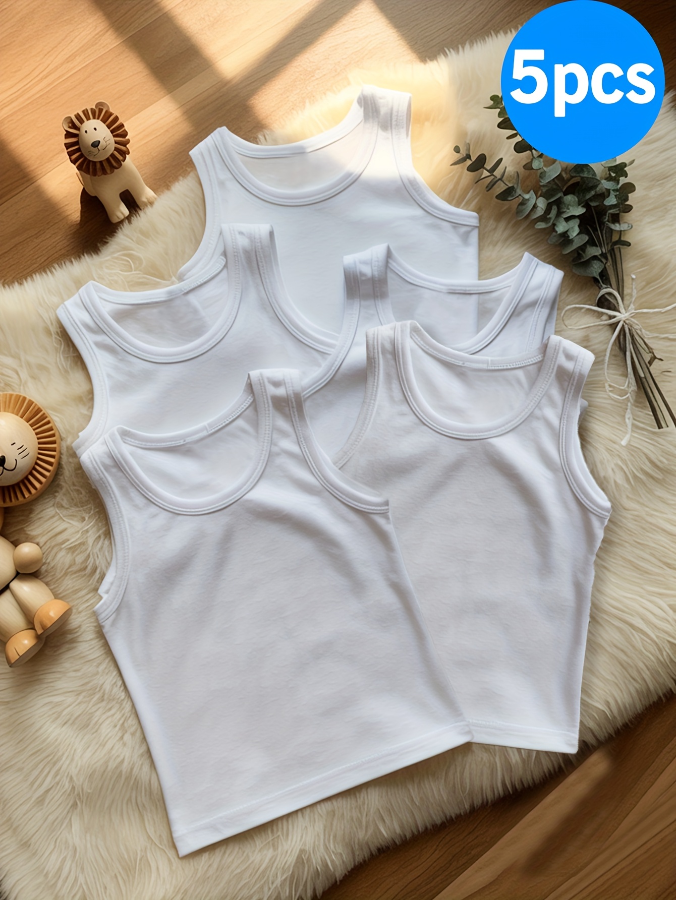 5pcs boys   breathable knit   tops casual ribbed sleeveless summer covers comfortable round neck   for everyday play   outdoor 0