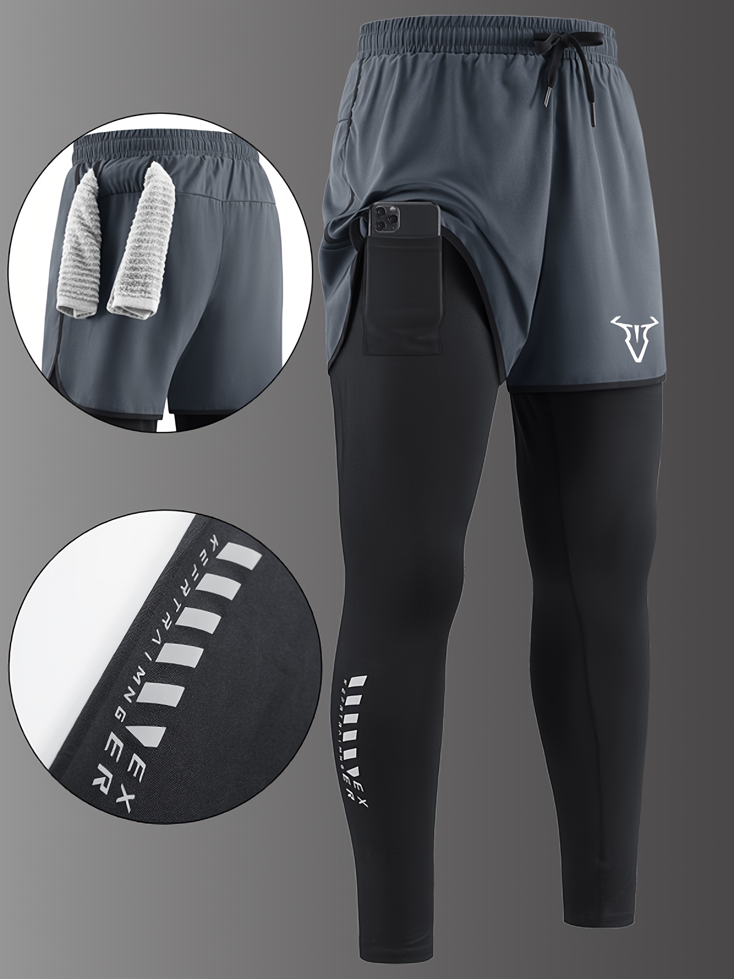 Men'S Casual Sports Long Pants Suitable for All Seasons, Designed to Look Like Two Pieces, Featuring Pockets, a Regular Fit, Elastic Waistband, Quick-Drying And Breathable Fabric, Moisture-Wicking Properties, Ideal for Hiking, Training, Yoga