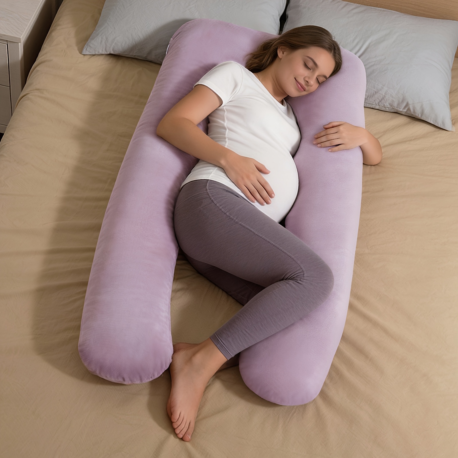 140x70cm U-shaped Full Body Pregnancy Pillow, Side Sleeper Pillow With Removable Washable Cover, Soft Maternity Support Pillow For Sleeping, Lounging & Relaxing, Black, Gray, Purple