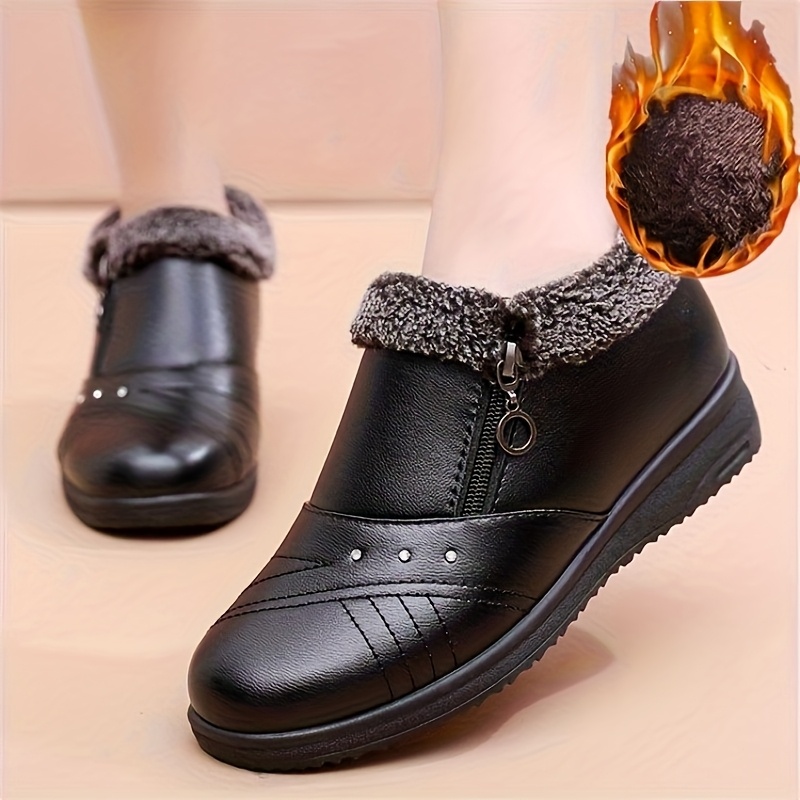 fashion warm fleece lined short boots synthetic faux leather - Temu