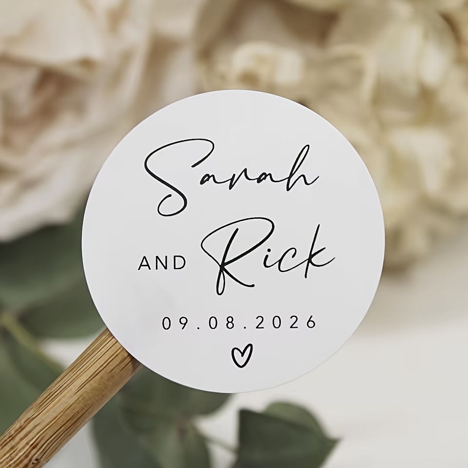 TEMU Custom Products: 50pcs Of White Stickers, Personalized Initial Combination Stickers | Customized Couple's Names And Date Stickers | Wedding Gift