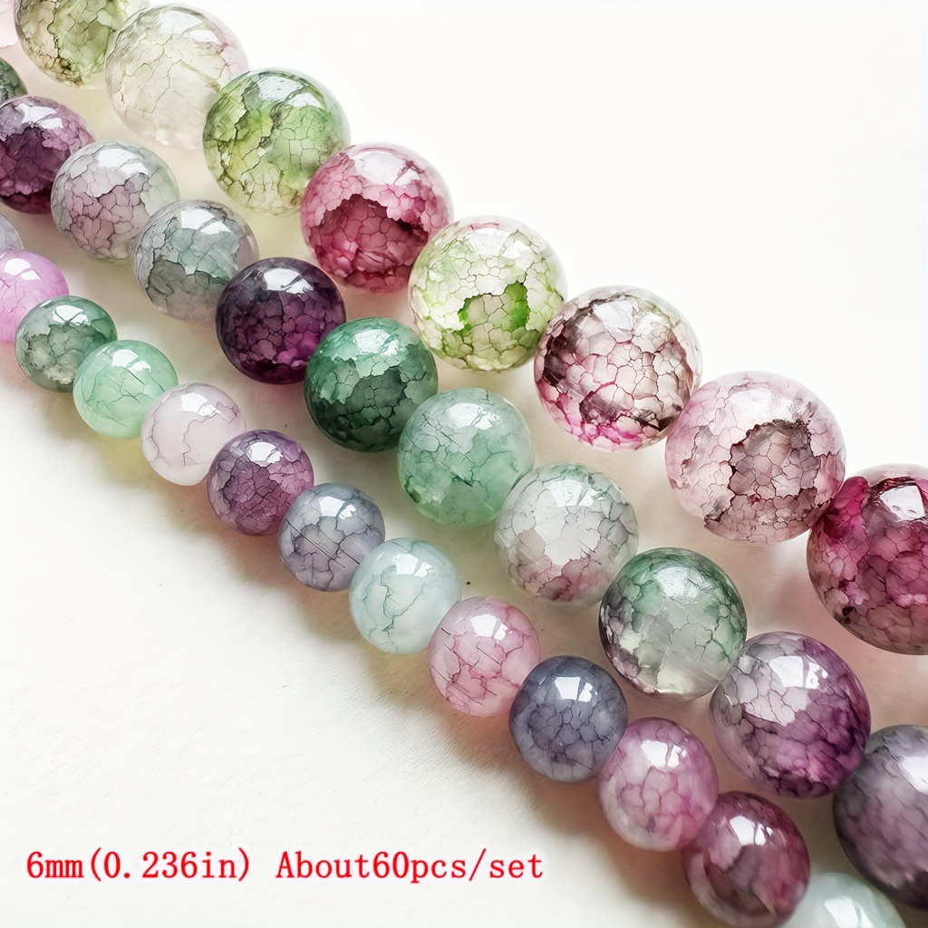 E-shop 6/8/10 mm perforierte Glasperlen mit floralen Mustern, 60/50/40 Stück runde Perlen, Schmuckherstellungsmaterialien, Armband, Ohrring- und