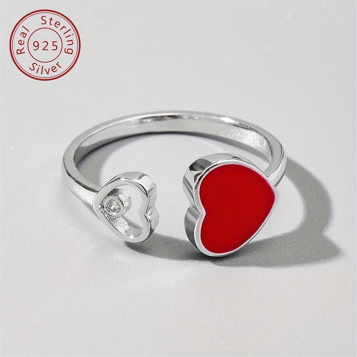 925 Silver Heart Opening Ring with Zirconia for Couples