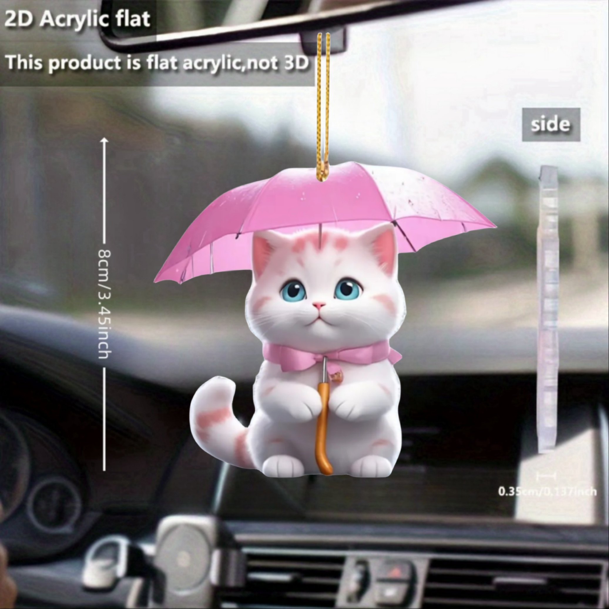 

1pc Cute Umbrella Kitten 2d Acrylic Car Rearview Mirror Pendant Home Key Chain Pendant Holiday Decoration Small Gift Women's Bag Pendant