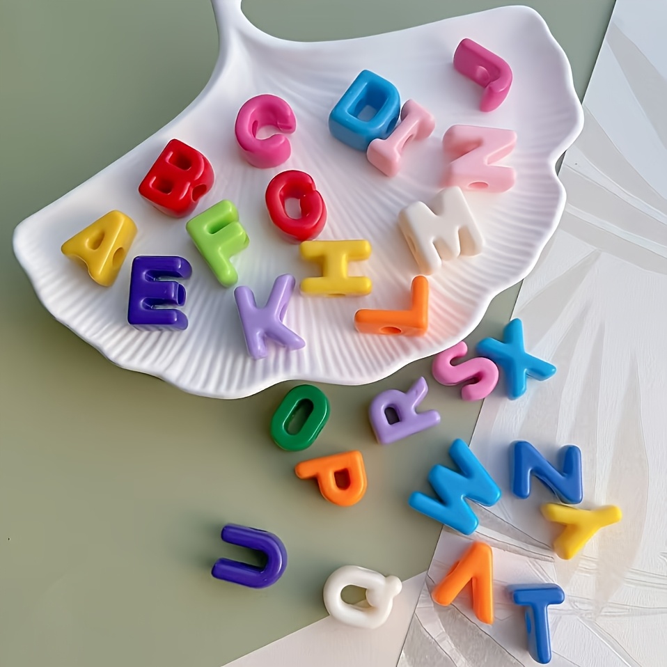 TEMU 26/52pcs Perles Acryliques à Grand Trou Couleurs Mélangées, Perles Décoratives, Incluant Anglaises, 2pcs , Convient pour Perles Libres Faites