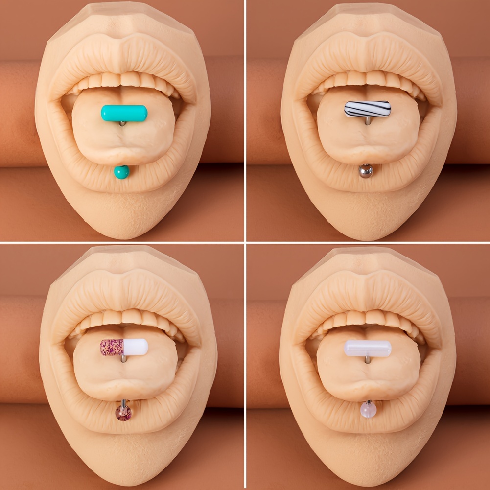 8pcs punk acrylic pill tongue rings bar tongue piercing Temu