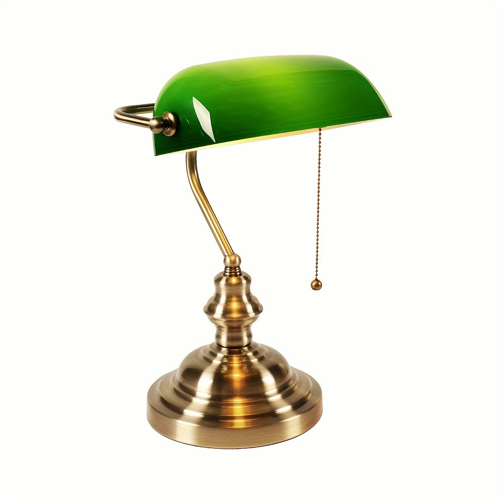 

Green Glass Bankers Lamp Desk Lamp Retro Pull Chain Switch Table Lamp Bronze Finish Base E26 Plug In Fixture Office Lamp For Home Office Workplace Library Piano