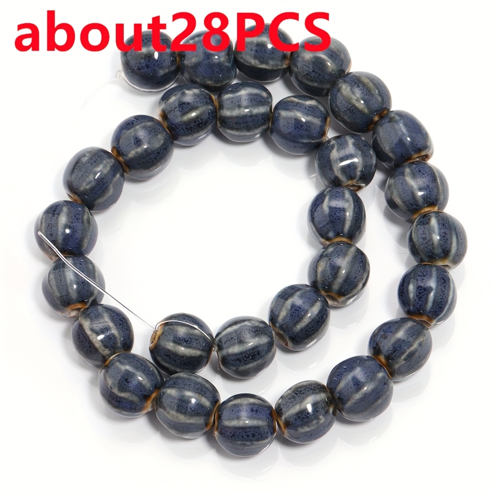 28pcs Glass Striped Colored Pumpkin Beads for DIY Jewellery