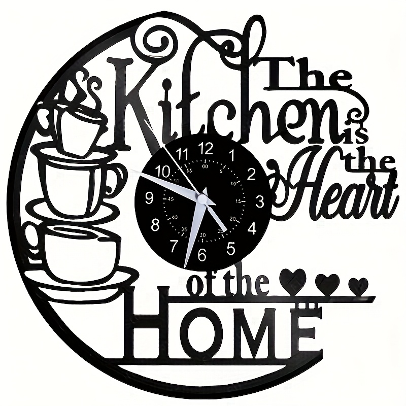 TEMU 1pc Modern Minimalist Face Vinyl Wall Clock - Silent Non-ticking - Round Arched Frame, Hollow Cut-out Design For - - Suitable For Living Room, Bedroom, Kitchen, Bathroom - Black