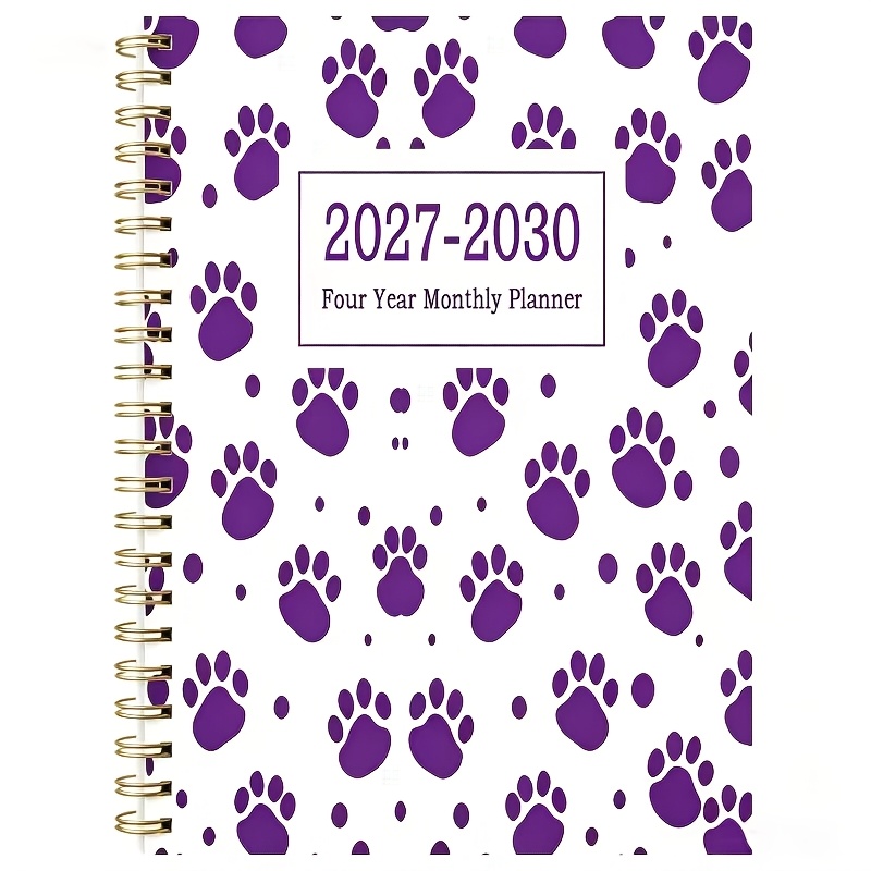 TEMU 1 A5 Size 2027-2030 Monthly Planner - 2027 To December 2030, 4-year Monthly Planner, Paw Print Themed Cover Design, Annual Calendar Planner,