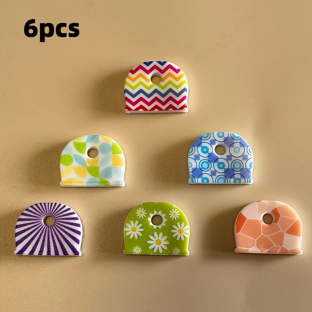TEMU 6pcs Silicone Key Caps - Multicolor Floral Key Covers, With Line, Flower, Circular Pattern Novelty Design, Women's Key Chain, Women's Key Fob