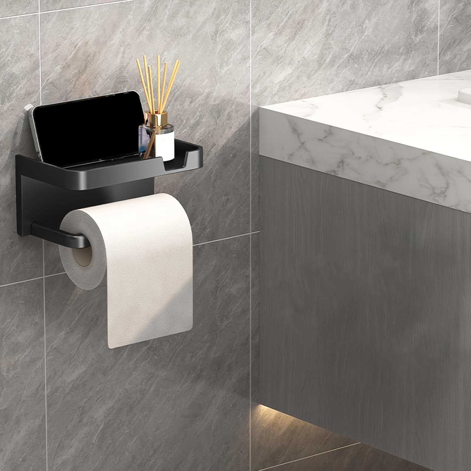 

Easy-install Self-adhesive Toilet Paper Holder With Phone Shelf - Rustproof, Wall-mounted Dispenser For Rv & Home Bathrooms