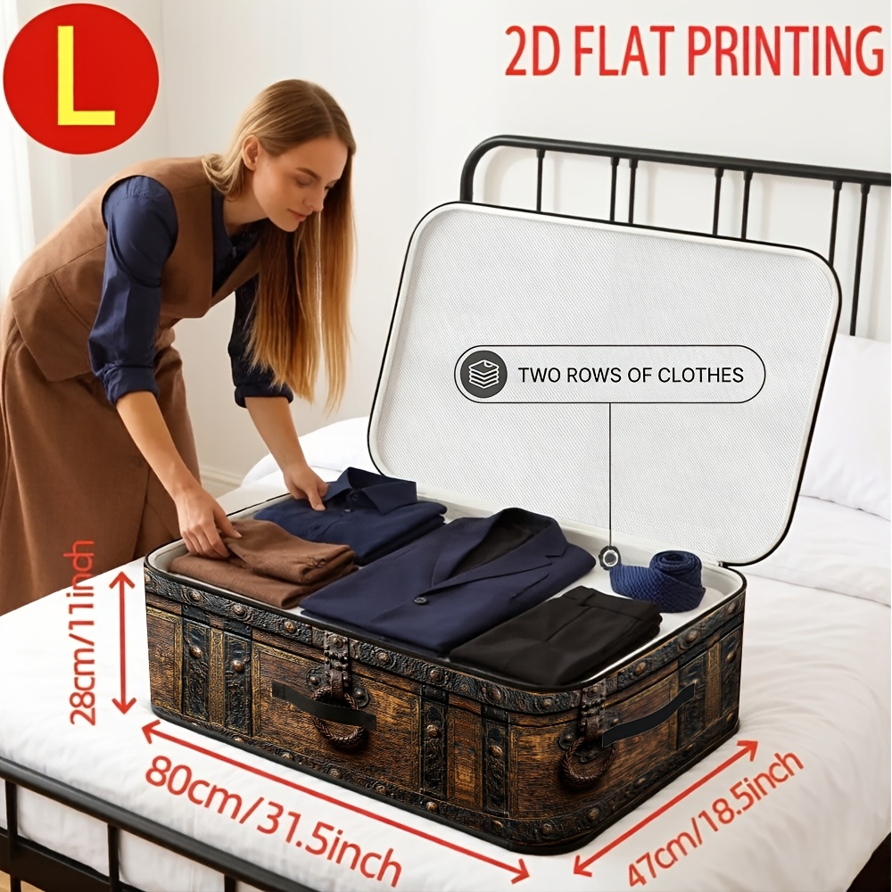 TEMU 2d Flat Printing, 1pc Foldable Storage Box, Large Capacity Under-bed Organizer With Vintage Carved , Soft Fabric Material, Suitable For Storing