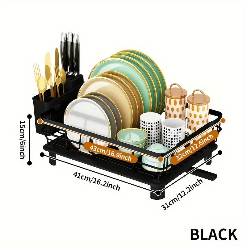 dish drying rack single layer dish drain rack large dish rack with dish drainer with utensil holder for sink convenient for storing plates bowls cups knives and spoons Product details 5