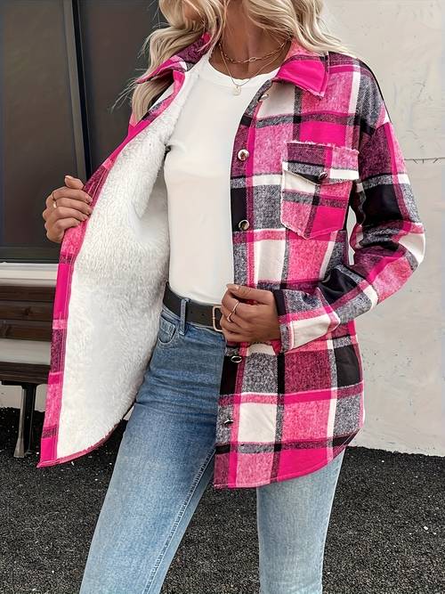 elegant womens autumn and winter print fleece lined warm coat winter outerwear autumn jacket classic elegant design warm lining durable material womens jacket outerwear essential office wear fashionable women